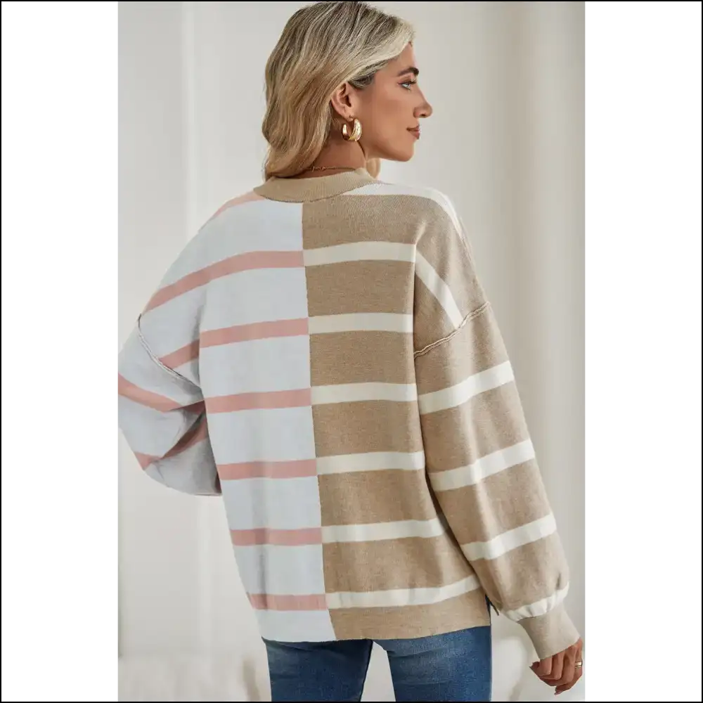 Khaki Stripe Exposed Seam Loose Sweatshirt: Steal Hearts - Sweatshirts & Hoodies on Sale Worldwide Shipping