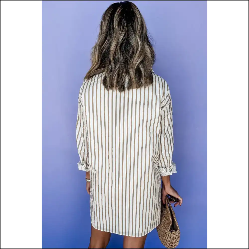 Khaki Stripe Mini Shirt Dress: Dress Like you Own the Bank 🏦 Needful Things - Short Dresses on Sale Worldwide Shipping
