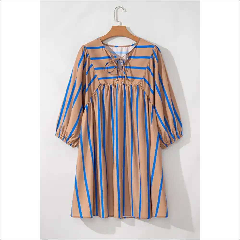 Khaki Stripe Tie Neck Dress: Slay Queen! 👑 Needful Things - Plus Size Dresses on Sale Worldwide Shipping