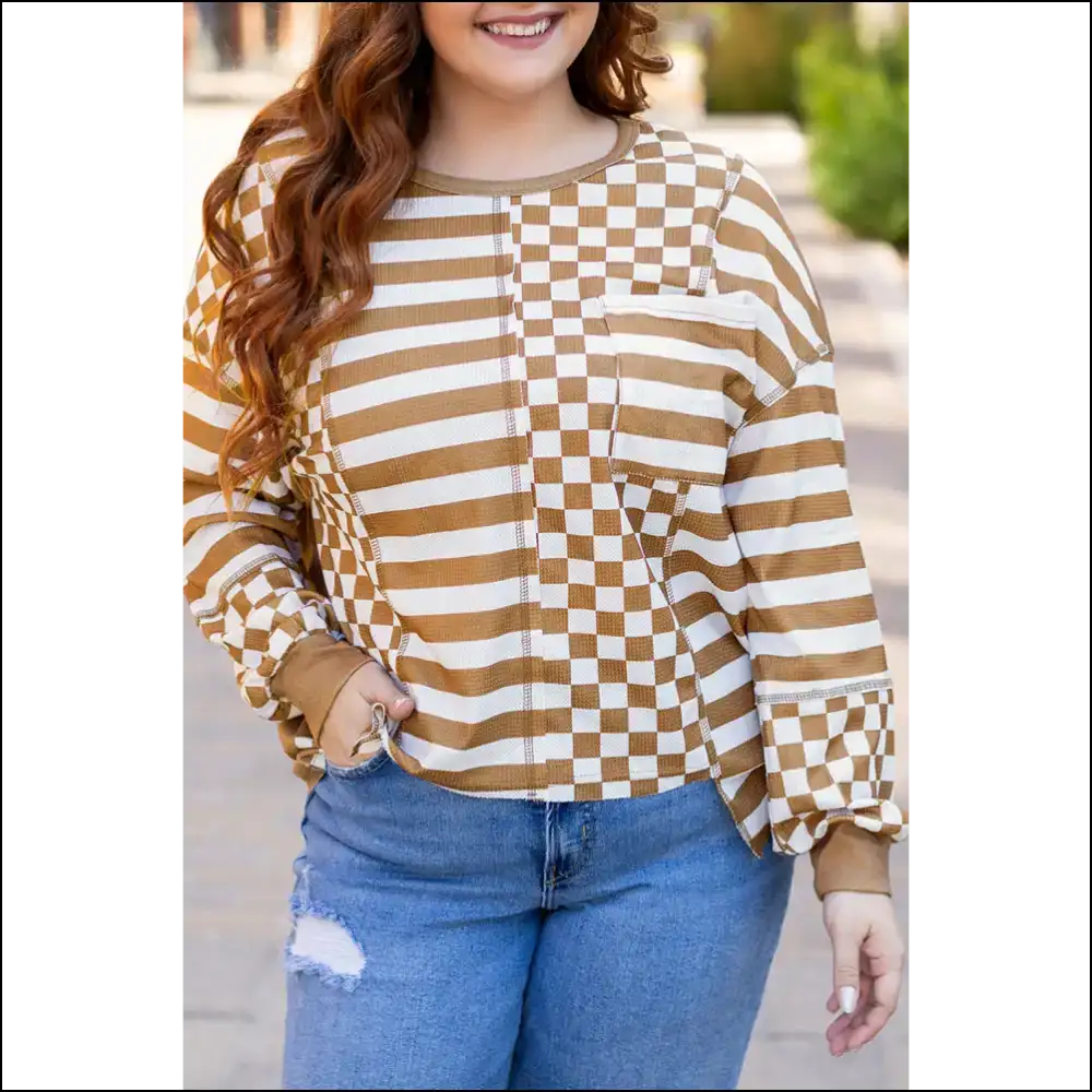 Khaki Striped Chic? Honey I’m Fabulous! Needful Things 🤩 - 1x - Plus Size Tops on Sale Worldwide Shipping