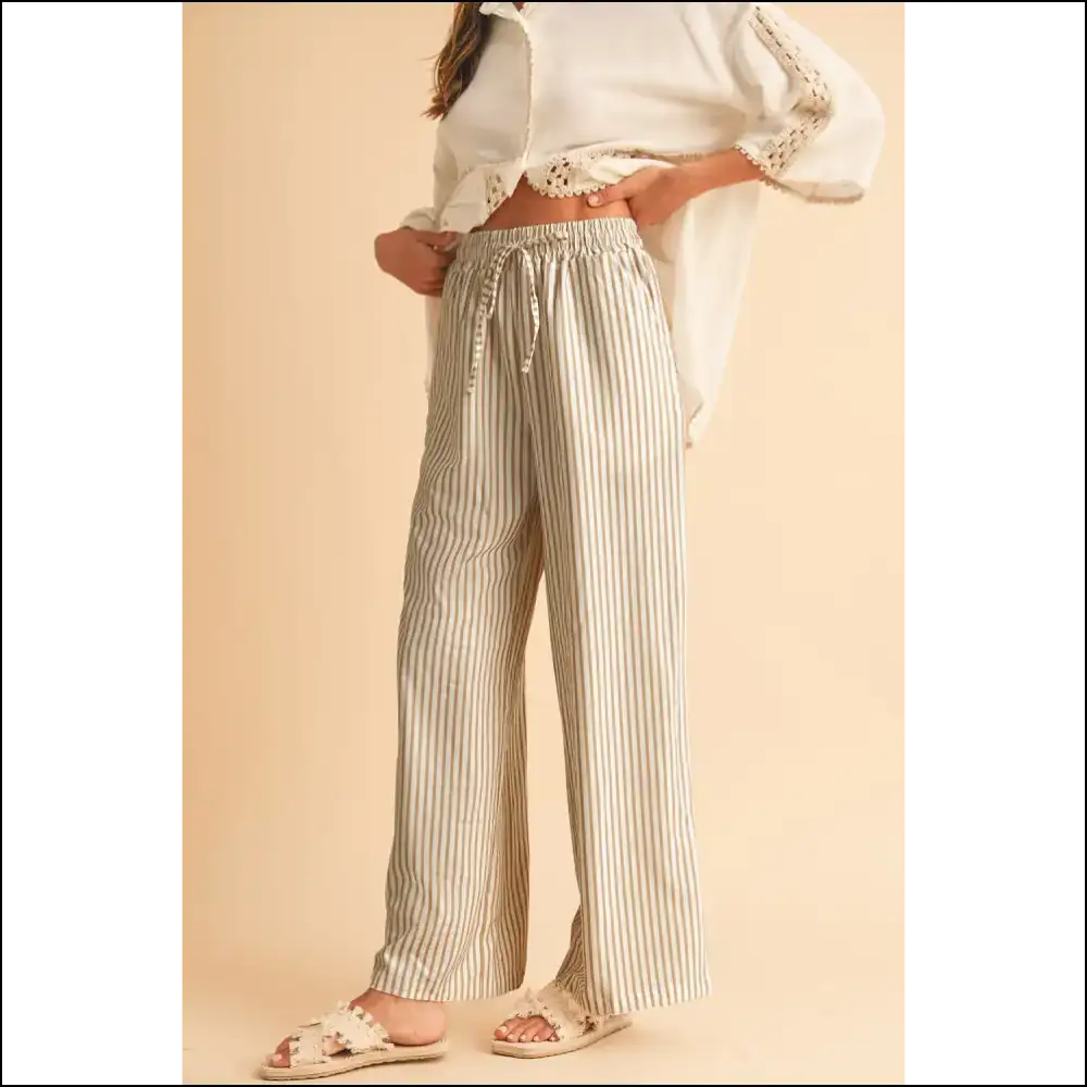 Khaki Striped Drawstring Pants: Finally Pants that Dont Hate You! 🤪 Needful Things - on Sale Worldwide Shipping