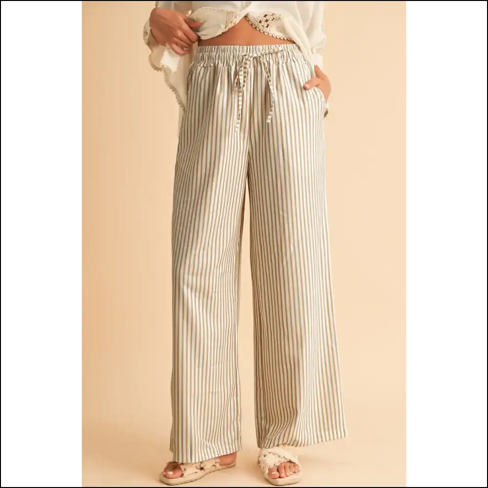 Khaki Striped Drawstring Pants: Finally Pants that Dont Hate You! 🤪 Needful Things - s - on Sale Worldwide Shipping