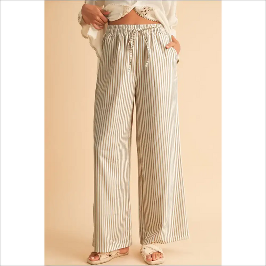 Khaki Striped Drawstring Pants: Finally Pants that Dont Hate You! 🤪 Needful Things - s - on Sale Worldwide Shipping