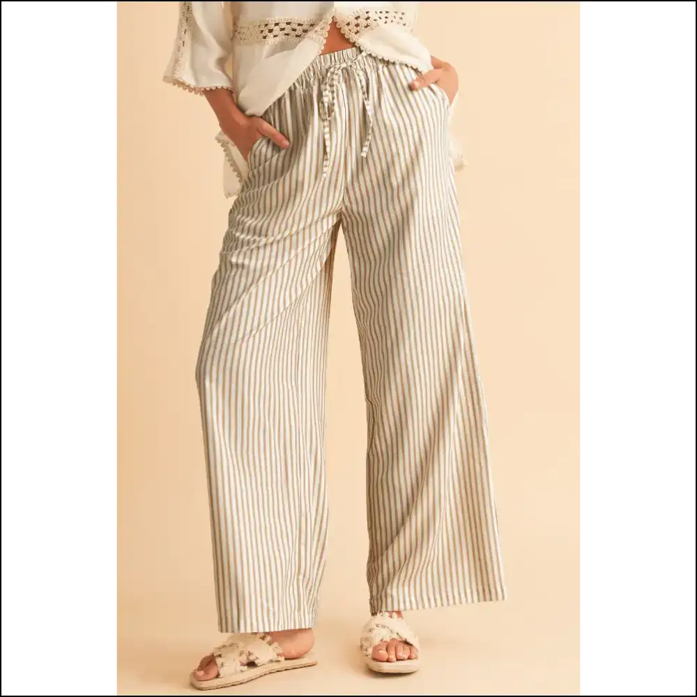 Khaki Striped Drawstring Pants: Finally Pants that Dont Hate You! 🤪 Needful Things - on Sale Worldwide Shipping