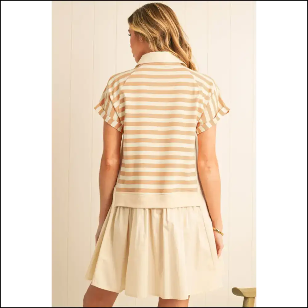 Khaki Striped Patchwork Dress: Leg Day 🍑 - Short Dresses on Sale Worldwide Shipping