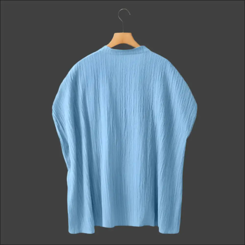 Kitchen Runway Ready: Blue v Neck Crinkle Dolman Blouse - Blouses on Sale Worldwide Shipping
