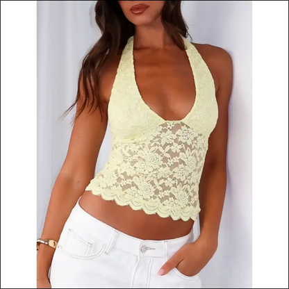 Lace Backless Halter Neck Cami - Yellow / m - Tank Tops on Sale Worldwide Shipping