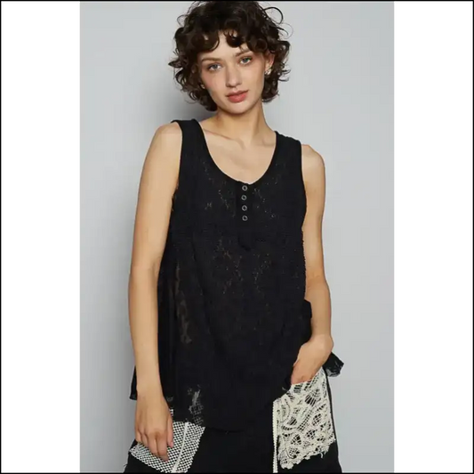 Lace Button Rescue: from Drab to Fab in our Round Neck Tank Top! 👑✨ - Black / m - Tops on Sale Worldwide Shipping