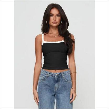 Lace Detail Cropped Cami - Black / 2xl - Tank Tops on Sale Worldwide Shipping
