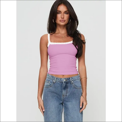 Lace Detail Cropped Cami - Mauve / 2xl - Tank Tops on Sale Worldwide Shipping