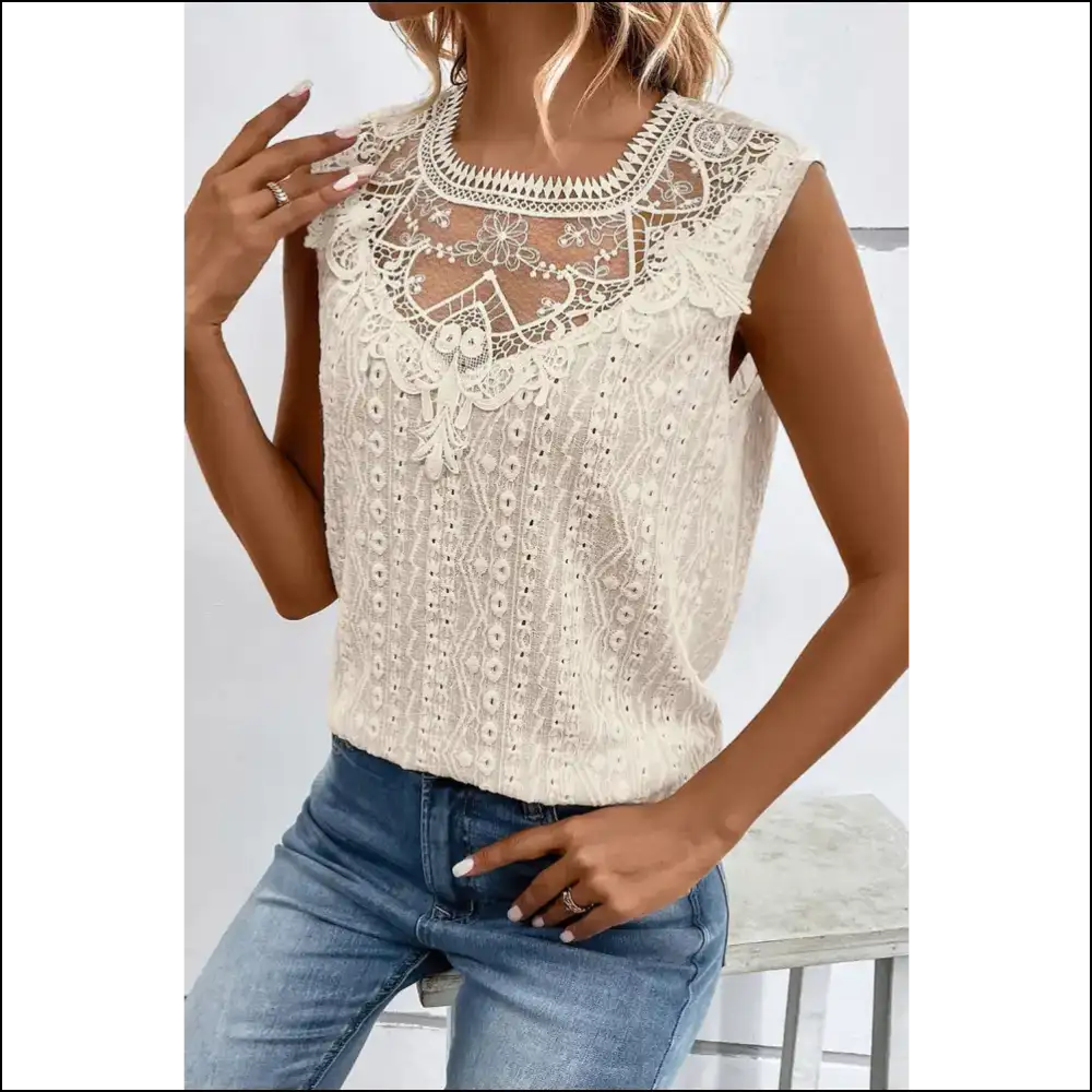 Lace Detail Eyelet Tank Top - Tops on Sale Worldwide Shipping