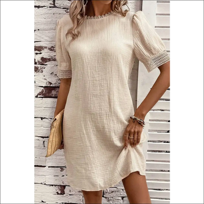 Lace Detail Round Neck Short Sleeve Mini Dress - Dresses on Sale Worldwide Shipping