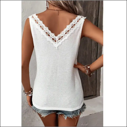 Lace Detail Textured V-neck Tank Top - Tops on Sale Worldwide Shipping