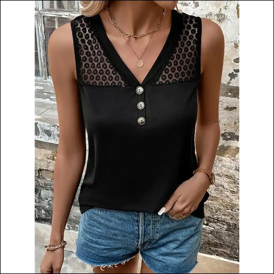 Lace Detail V-neck Tank Top - Black / s - Tops on Sale Worldwide Shipping