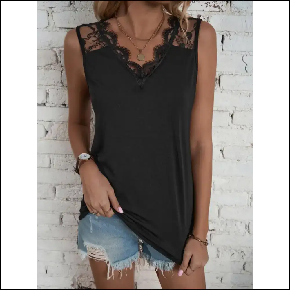 Lace Detail V-neck Tank Top for Women - Tops on Sale Worldwide Shipping