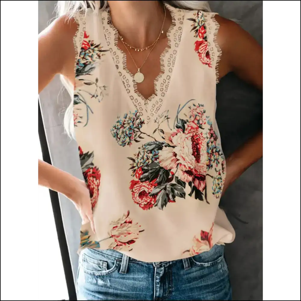 Lace Lovers V-neck Tank Top - Khaki-1 / s - Tops on Sale Worldwide Shipping