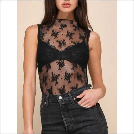 Lace Mock Neck Magic: Dress to Impress and Scare your Ex Away! 👑✨ - Black / l - Tank Tops on Sale Worldwide Shipping