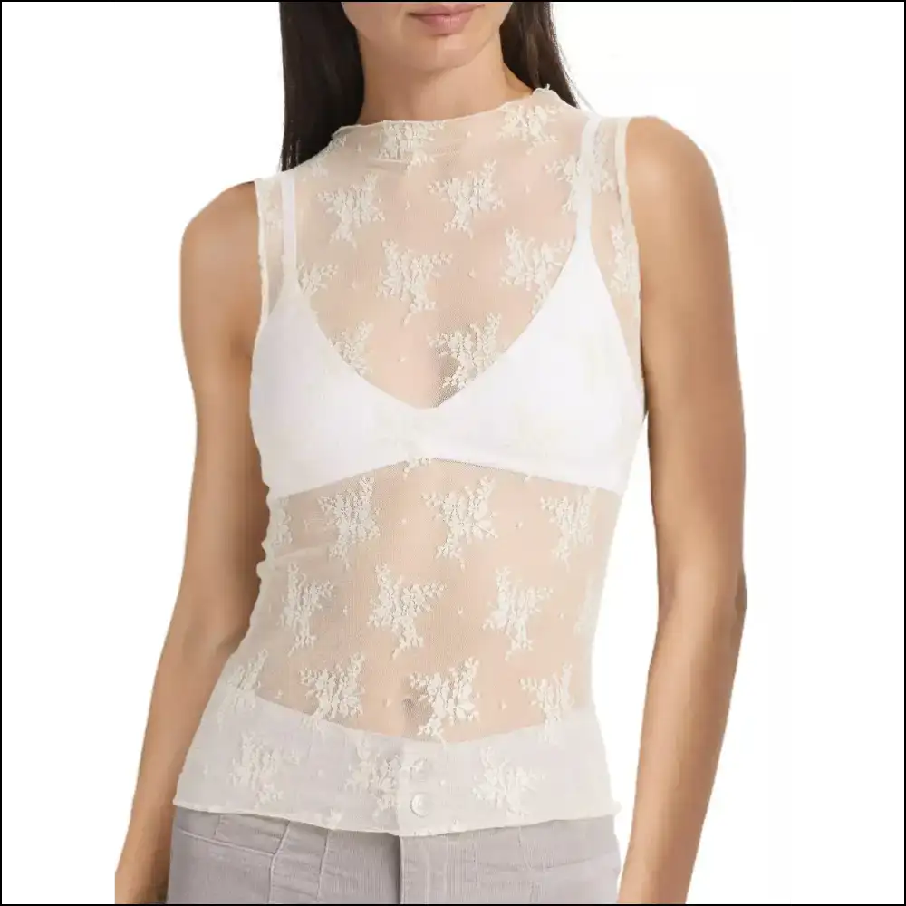 Lace Mock Neck Magic: Dress to Impress and Scare your Ex Away! 👑✨ - Cream / s - Tank Tops on Sale Worldwide Shipping