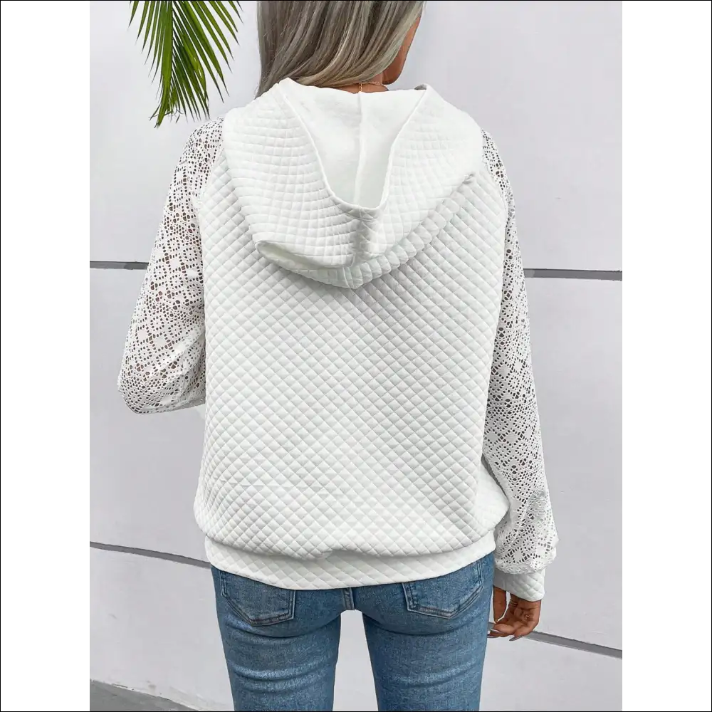 Lace Openwork Kangaroo Pocket Hoodie - Hoodies Sweatshirts & on Sale Worldwide Shipping