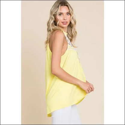 Lace Panel Sleeveless Round Neck Top - Tank Tops on Sale Worldwide Shipping