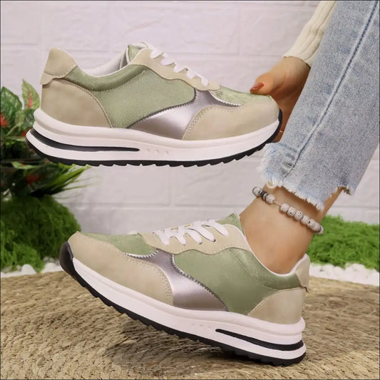 Lace Up Contrast Round Toe Athletic Shoes - Moss / 36(us5) - on Sale Worldwide Shipping