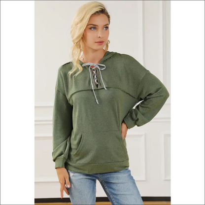 Lace-up Exposed Seam Hoodie with Pocket - Hoodies Sweatshirts & on Sale Worldwide Shipping