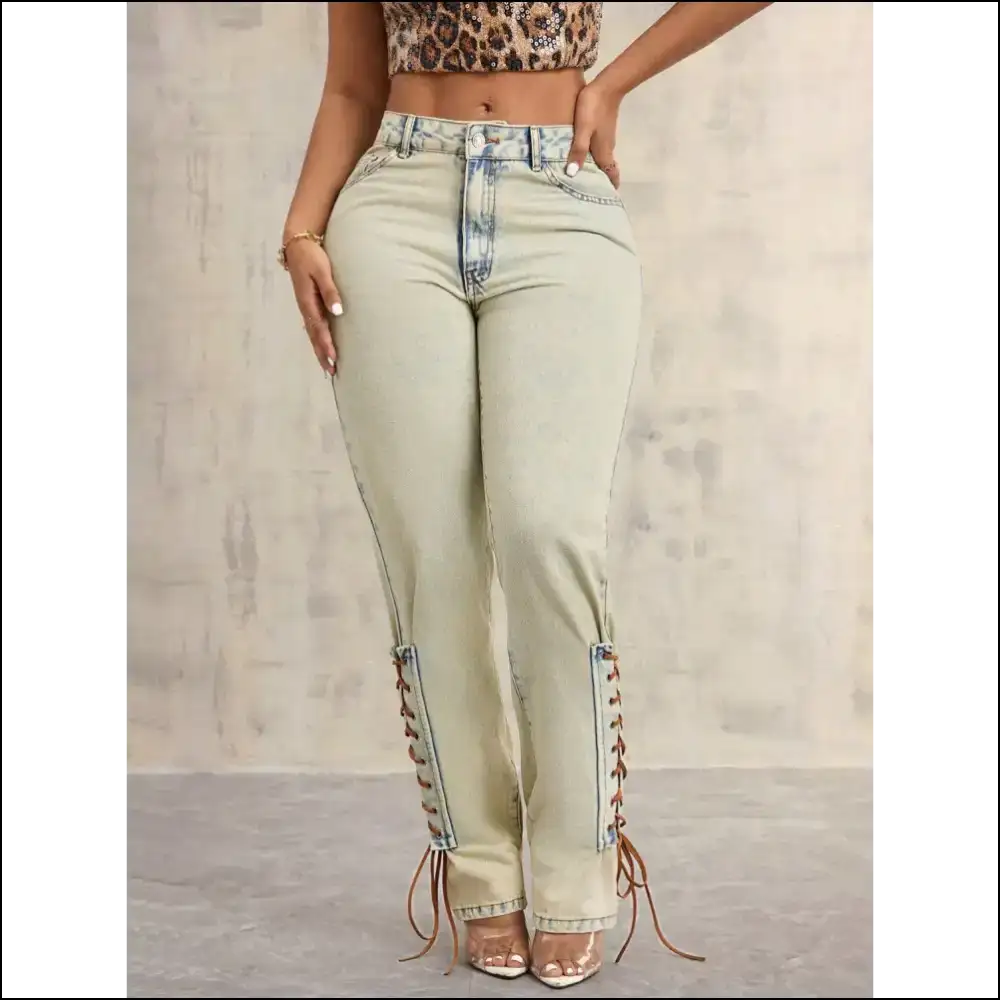 Lace-up High Rise Jeans: for when you Need a Little Lift in Life! 😂👖 - White / s - Jeans on Sale Worldwide Shipping
