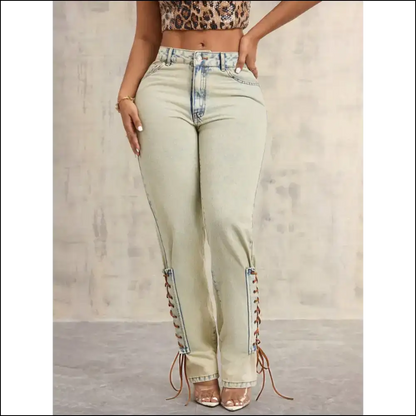 Lace-up High Rise Jeans: for when you Need a Little Lift in Life! 😂👖 - White / s - Jeans on Sale Worldwide Shipping
