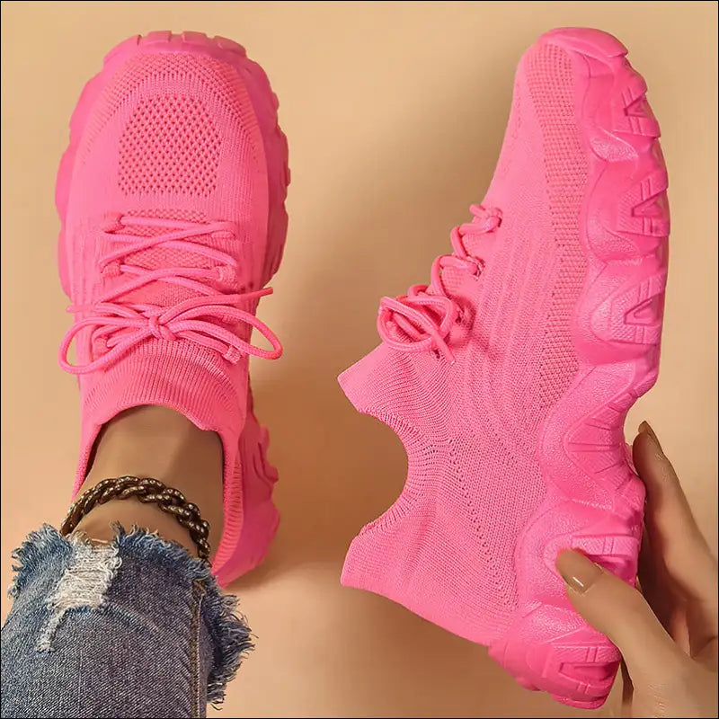 Lace Up Mesh Breathable Athletic Shoes for Trendy Women - Hot Pink / 37(us6) - on Sale Worldwide Shipping