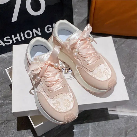 Lace Up Platform Athletic Sneakers - Dusty Pink / 35(us4) - Shoes on Sale Worldwide Shipping
