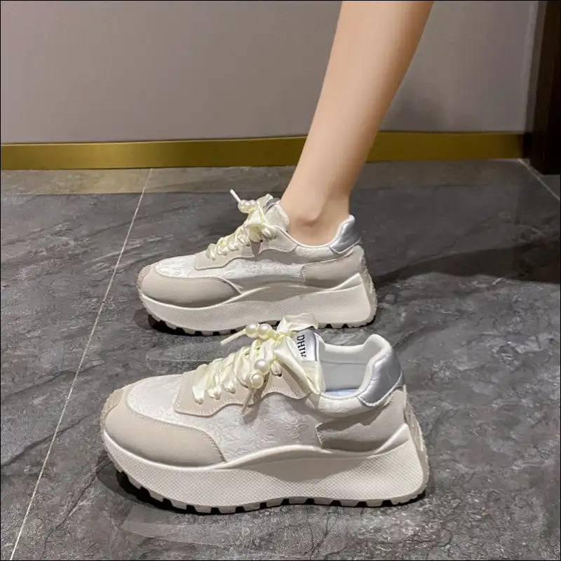 Lace Up Platform Athletic Sneakers - White / 35(us4) - Shoes on Sale Worldwide Shipping