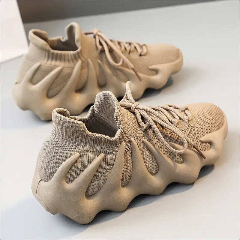 Lace Up Round Toe Mesh Athletic Sneakers - Camel / 35(us4) - Shoes on Sale Worldwide Shipping