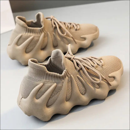 Lace Up Round Toe Mesh Athletic Sneakers - Camel / 35(us4) - Shoes on Sale Worldwide Shipping