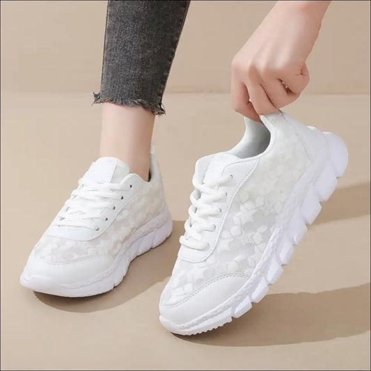 Lace Up Round Toe Star Mesh Athletic Shoes - White / 35(us4) - on Sale Worldwide Shipping