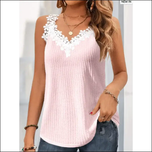 Lace V-neck Tank Top - Chic & Stylish - Blush Pink / s - Tops on Sale Worldwide Shipping