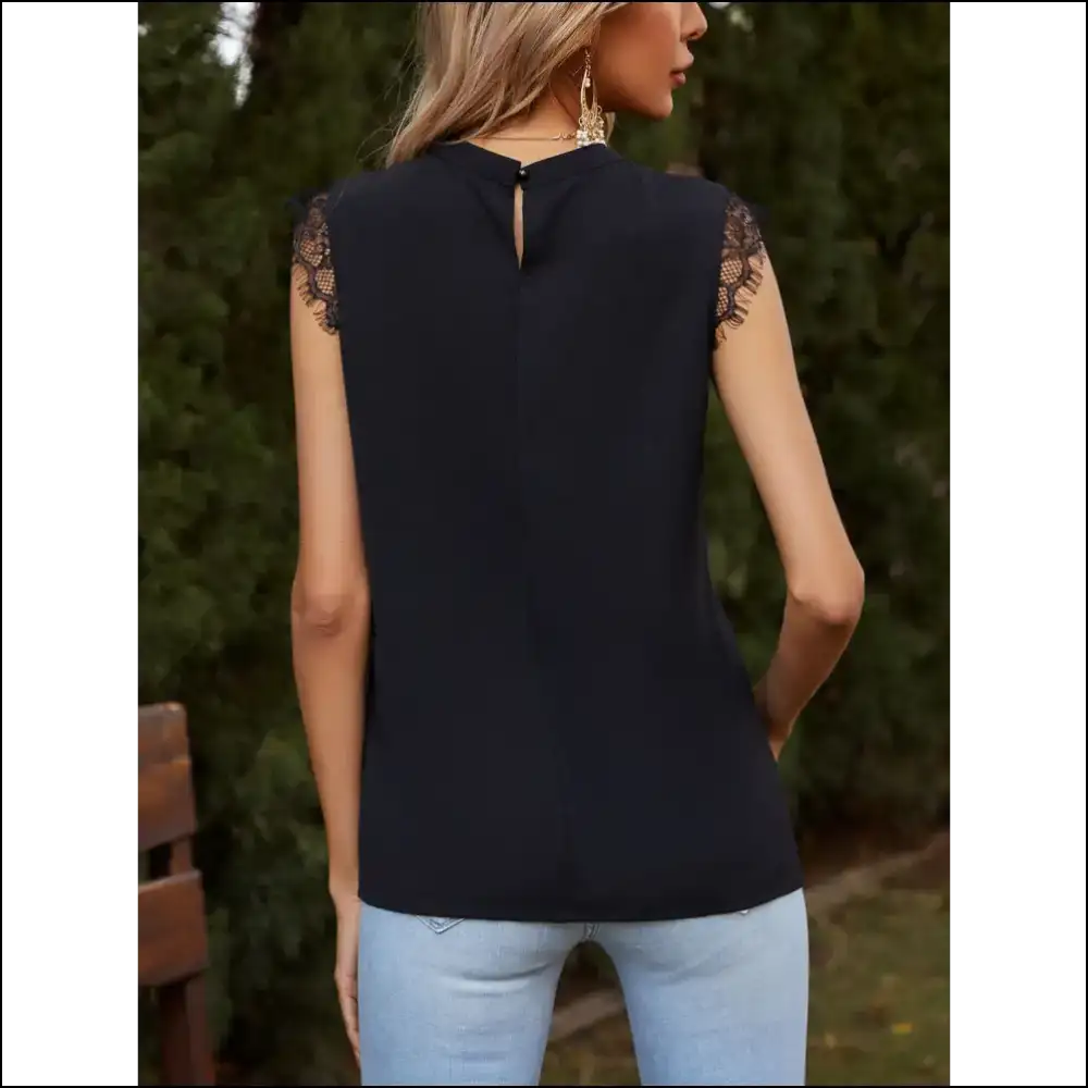 Lace Yourself in Elegance: the Ruched Round Neck Tank that Slays Af! 😏👕 - Tops on Sale Worldwide Shipping