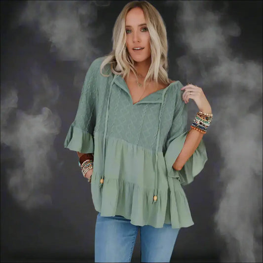 Laurel Green Blouse: Tie Split Happens (and Looks Amazing) 🤣 Needful Things - Blouses on Sale Worldwide Shipping
