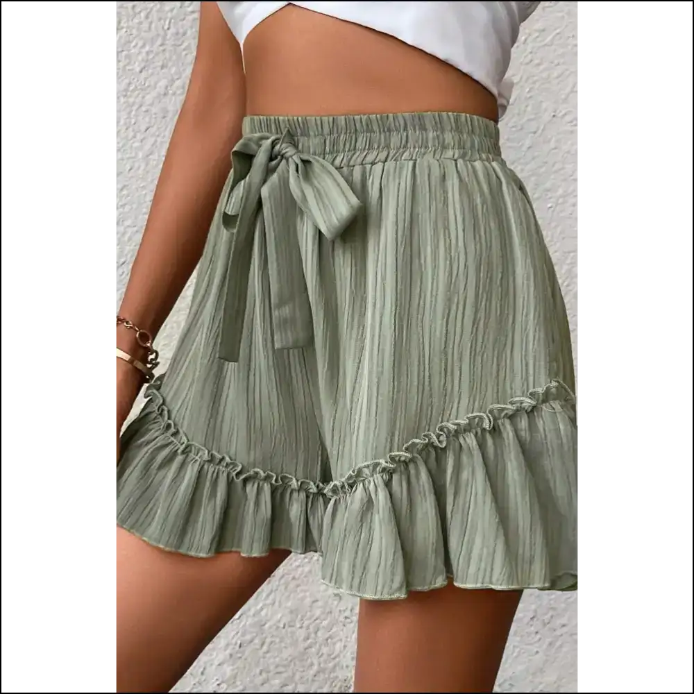 Laurel Green Ruffle Hem Shorts: Tie Waist? More Like Tie-tanic 🚢 - Shorts on Sale Worldwide Shipping