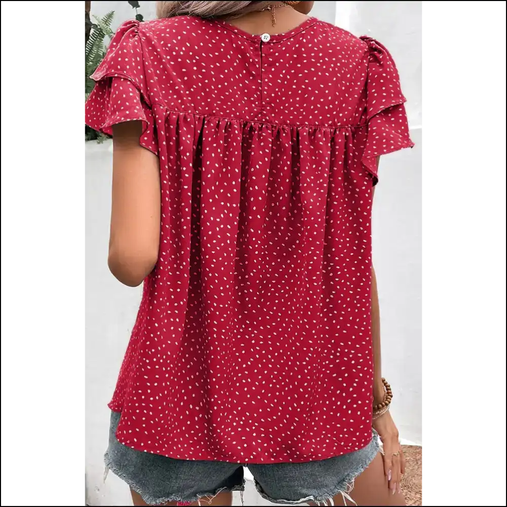 Laurel Green Spotted Blouse Ruffle Sleeves Park Stroll Ready - Blouses on Sale Worldwide Shipping