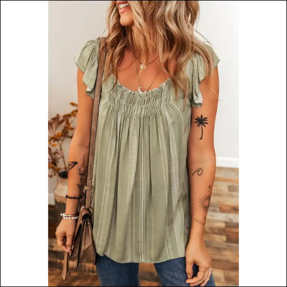 Laurel Green Stripe: Hugs that Hide your Armpits 🤫 - Sleeveless Shirts Tank Tops on Sale Worldwide Shipping