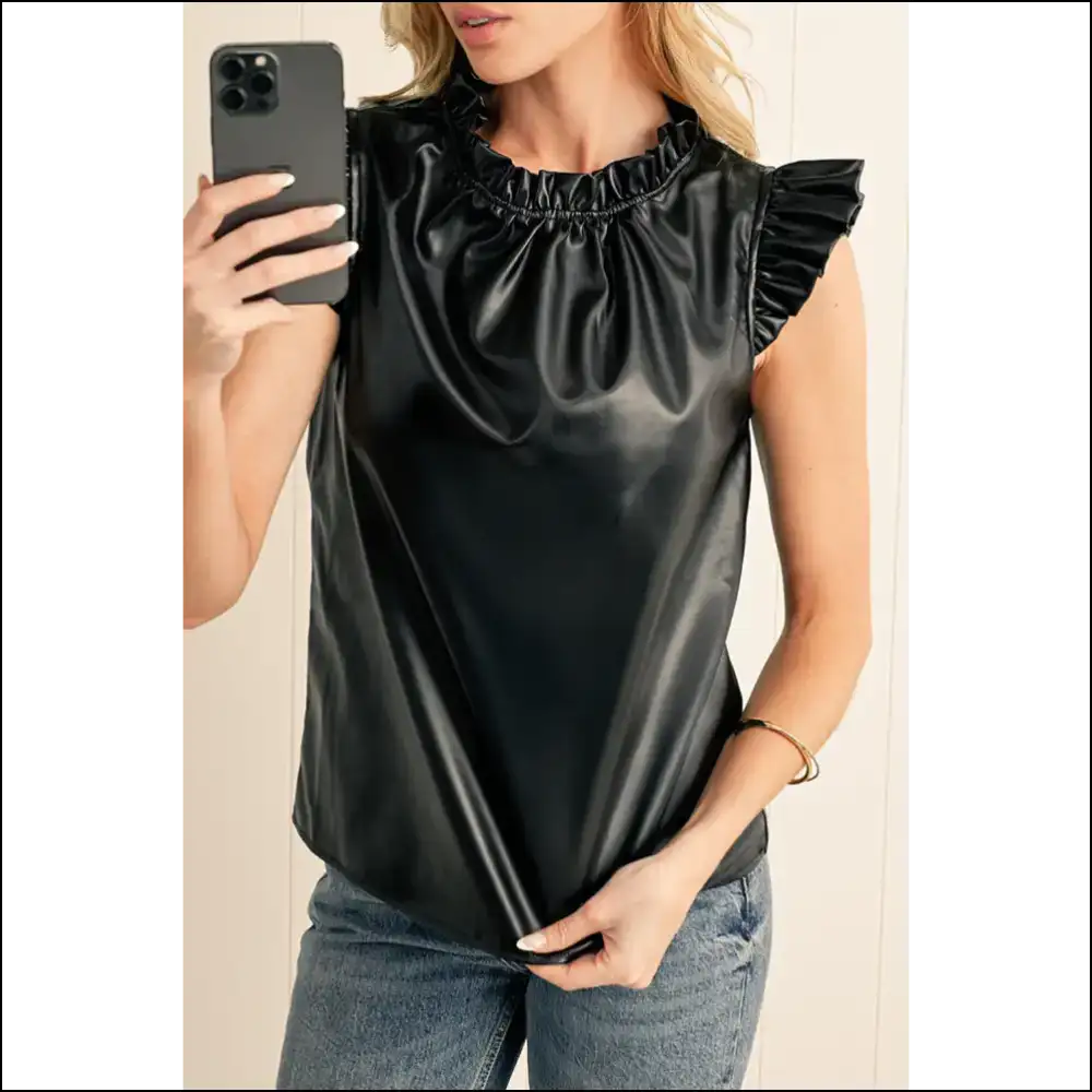 Leather Ruffle Blouse: so Chic it Hurts (needful Things) 🖤 - Black / s - Blouses on Sale Worldwide Shipping