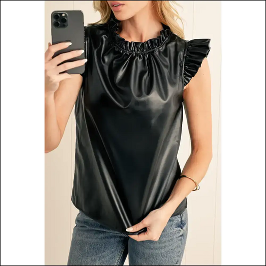 Leather Ruffle Blouse: so Chic it Hurts (needful Things) 🖤 - Black / s - Blouses on Sale Worldwide Shipping