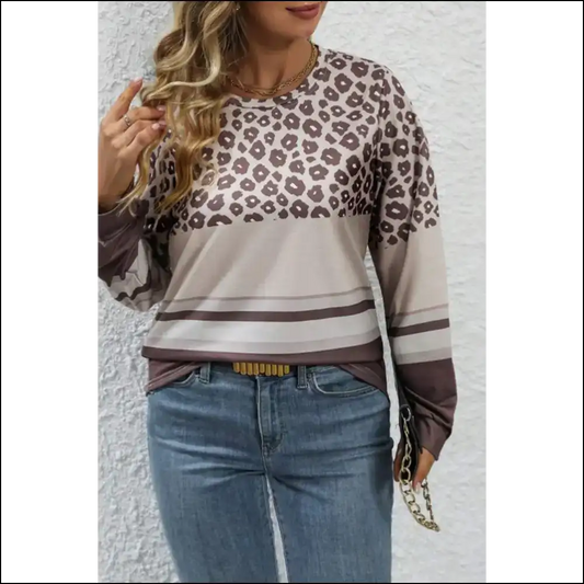 Leopard Color Block Top: Finally Fashion that Fits (and Roars!) 🐆 - Coffee / 1x - Plus Size Tops on Sale Worldwide Shipping