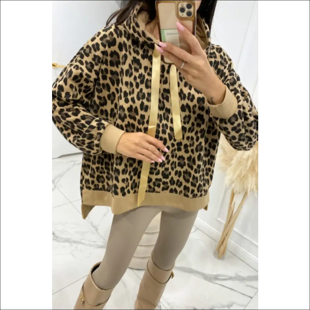 Leopard Dropped Shoulder Hoodie - Camel / m - Hoodies Sweatshirts & on Sale Worldwide Shipping