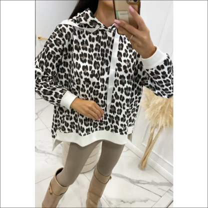 Leopard Dropped Shoulder Hoodie - White / m - Hoodies Sweatshirts & on Sale Worldwide Shipping