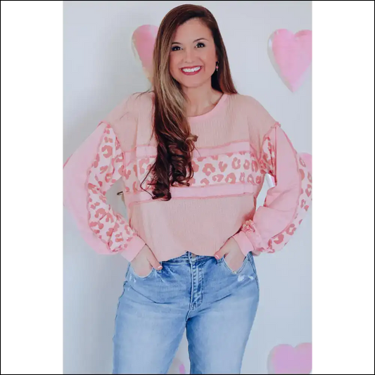 Leopard Exposed Seam Blouse - Blush Pink / m - Blouses on Sale Worldwide Shipping