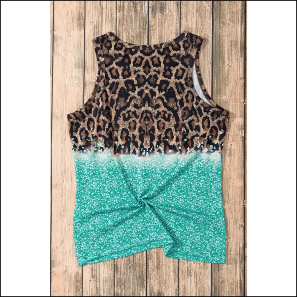 Leopard Geometric Round Neck Tank Top - Tops on Sale Worldwide Shipping