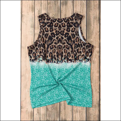 Leopard Geometric Round Neck Tank Top - Tops on Sale Worldwide Shipping