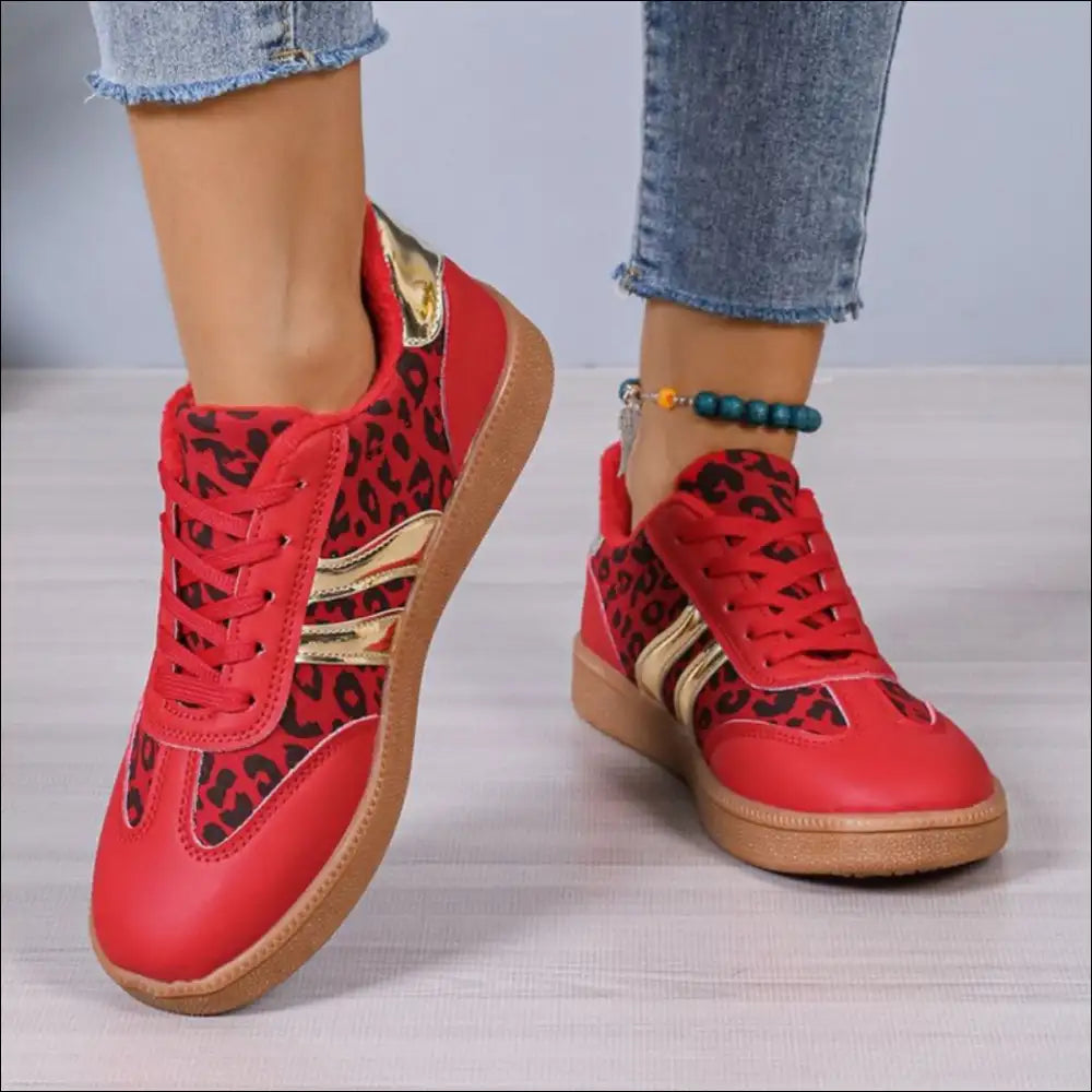 Leopard Lace Up Athletic Sneakers - Shoes on Sale Worldwide Shipping