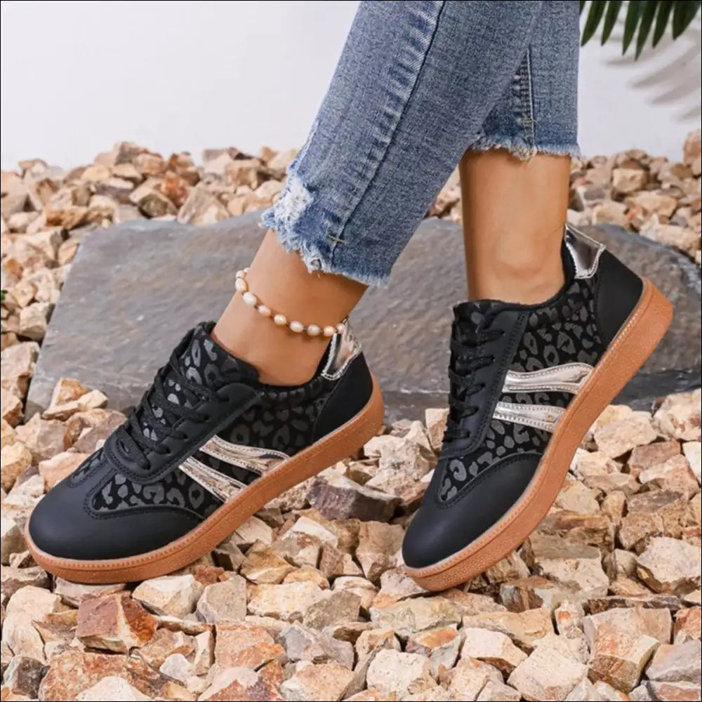 Leopard Lace Up Athletic Sneakers - Shoes on Sale Worldwide Shipping